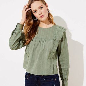 LOFT Olive Green Ruffle Long Sleeve Blouse
